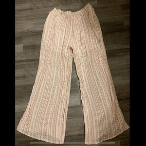 Cream and Burnt Orange Wide Leg Pants